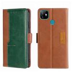 For Itel Vision 1 Contrast Color Side Buckle Leather Phone Case(Light Brown + Green)