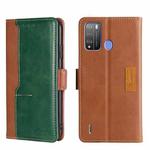 For Itel Vision 1 Pro Contrast Color Side Buckle Leather Phone Case(Light Brown + Green)