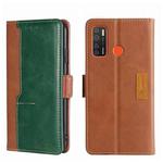 For Tecno Camon 15/Camon 15 Air/Spark 5/Spark 5 Pro Contrast Color Side Buckle Leather Phone Case(Light Brown + Green)