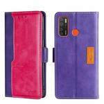 For Tecno Camon 15/Camon 15 Air/Spark 5/Spark 5 Pro Contrast Color Side Buckle Leather Phone Case(Purple + Rose Red)