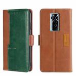 For Tecno Phantom X Contrast Color Side Buckle Leather Phone Case(Light Brown + Green)