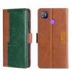For Tecno Pop 4 Contrast Color Side Buckle Leather Phone Case(Light Brown + Green)