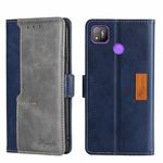 For Tecno Pop 4 Contrast Color Side Buckle Leather Phone Case(Blue + Grey)