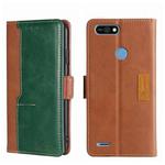 For Tecno Pop 2/Pop 2 F/Pop 2 Pro/Pop 2 Power/Itel P13 Contrast Color Side Buckle Leather Phone Case(Light Brown + Green)