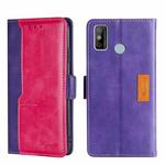 For Tecno Spark 6 GO Contrast Color Side Buckle Leather Phone Case(Purple + Rose Red)