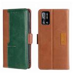 For Doogee N40 Pro Contrast Color Side Buckle Leather Phone Case(Light Brown + Green)