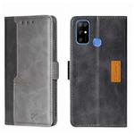 For Doogee X96 Pro Contrast Color Side Buckle Leather Phone Case(Black + Grey)