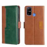 For Doogee X96 Pro Contrast Color Side Buckle Leather Phone Case(Light Brown + Green)