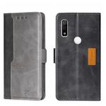For Fujitsu ARROWS WE F-51B Contrast Color Side Buckle Leather Phone Case(Black + Grey)