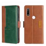 For Fujitsu ARROWS WE F-51B Contrast Color Side Buckle Leather Phone Case(Light Brown + Green)
