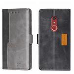 For Fujitsu Arrow Be4 Plus F-41B Contrast Color Side Buckle Leather Phone Case(Black + Grey)