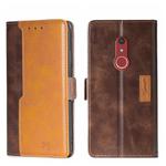 For Fujitsu Arrow Be4 Plus F-41B Contrast Color Side Buckle Leather Phone Case(Dark Brown + Gold)