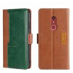 For Fujitsu Arrow Be4 Plus F-41B Contrast Color Side Buckle Leather Phone Case(Light Brown + Green)
