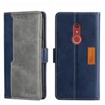 For Fujitsu Arrow Be4 Plus F-41B Contrast Color Side Buckle Leather Phone Case(Blue + Grey)