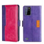 For OUKITEL C25 Contrast Color Side Buckle Leather Phone Case(Purple + Rose Red)