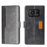 For Sharp Aquos R6 Contrast Color Side Buckle Leather Phone Case(Black + Grey)