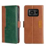 For Sharp Aquos R6 Contrast Color Side Buckle Leather Phone Case(Light Brown + Green)