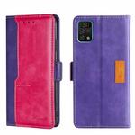 For UMIDIGI A11 Pro Max Contrast Color Side Buckle Leather Phone Case(Purple + Rose Red)