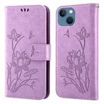 For iPhone 14 Lotus Embossed Leather Phone Case / 13(Purple)