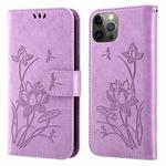 For iPhone 14 Pro Lotus Embossed Leather Phone Case(Purple)