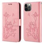 For iPhone 14 Pro Lotus Embossed Leather Phone Case(Pink)