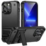 PC + TPU Shockproof Phone Case with Holder For iPhone 14 Pro Max(Black+Black)