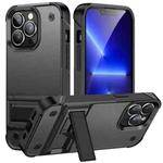 PC + TPU Shockproof Phone Case with Holder For iPhone 14 Pro Max(Grey+Black)