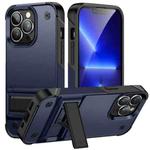 PC + TPU Shockproof Phone Case with Holder For iPhone 14 Pro Max(Blue+Black)