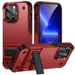 PC + TPU Shockproof Phone Case with Holder For iPhone 14 Pro Max(Red+Dark Red)