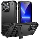 PC + TPU Shockproof Phone Case with Holder For iPhone 14 Pro(Black+Black)