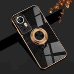 For Xiaomi 12 Lite 6D Electroplating Full Coverage Silicone Phone Case with Magnetic Ring Holder(Black)