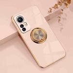 For Xiaomi 12 Lite 6D Electroplating Full Coverage Silicone Phone Case with Magnetic Ring Holder(Light Pink)