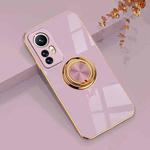 For Xiaomi 12 Lite 6D Electroplating Full Coverage Silicone Phone Case with Magnetic Ring Holder(Light Purple)