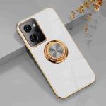 For OPPO Reno7 A 6D Electroplating Full Coverage Silicone Phone Case with Magnetic Ring Holder(White)