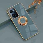 For OPPO Reno7 A 6D Electroplating Full Coverage Silicone Phone Case with Magnetic Ring Holder(Grey)