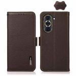 For Huawei Nova 10 KHAZNEH Side-Magnetic Litchi Genuine Leather RFID Phone Case(Brown)