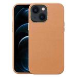 For iPhone 14 Plus Electroplating Skin Texture PC + TPU Phone Case (Yellow Brown)
