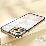 For iPhone 14 AG Frosted PC + Metal Frame MagSafe Phone Case (Gold)