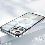 For iPhone 14 AG Frosted PC + Metal Frame MagSafe Phone Case (Silver)