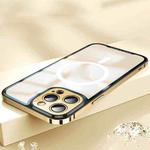 For iPhone 14 Plus AG Frosted PC + Metal Frame MagSafe Phone Case (Gold)