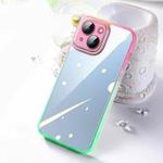For iPhone 13 Gradient Diamond Frame Phone Case(Pink Green)