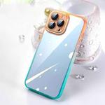 For iPhone 12 Pro Gradient Diamond Frame Phone Case(Orange Cyan)