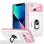 For iPhone 14 Plus Card Ring Holder PC + TPU Phone Case (White+Pink)
