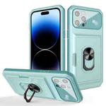 For iPhone 14 Pro Card Ring Holder PC + TPU Phone Case(Light Green)