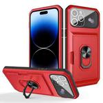 For iPhone 14 Pro Max Card Ring Holder PC + TPU Phone Case (Red+Black)