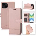 For iPhone 14 Cross Texture Horizontal Flip Leather Phone Case (Pink)