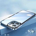 For iPhone 14 Plus AG HD Glass + Metal Frame Phone Case (Sierra Blue)