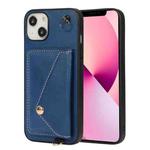 For iPhone 14 Plus Crossbody Wallet Card Bag Phone Case (Blue)