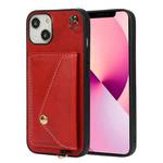 For iPhone 14 Plus Crossbody Wallet Card Bag Phone Case (Red)