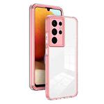 For Samsung Galaxy S22 Ultra 5G 3 in 1 Clear TPU Color PC Frame Phone Case(Pink)